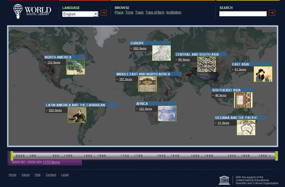 Por CMBJ - Screenshot of The English home page of the World Digital Library, Dominio público, https://commons.wikimedia.org/w/index.php?curid=8680623